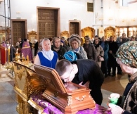 Встреча ковчега с башмачком царицы Феодоры Греческой в Спасо-Преображенском соборе 23 марта 2024 г.